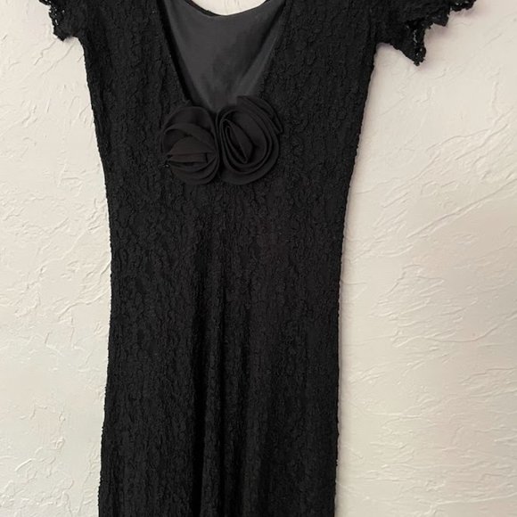 Vintage Lanz Sheer Black Dress with Low Back and Floral Detail - Picture 3 of 5